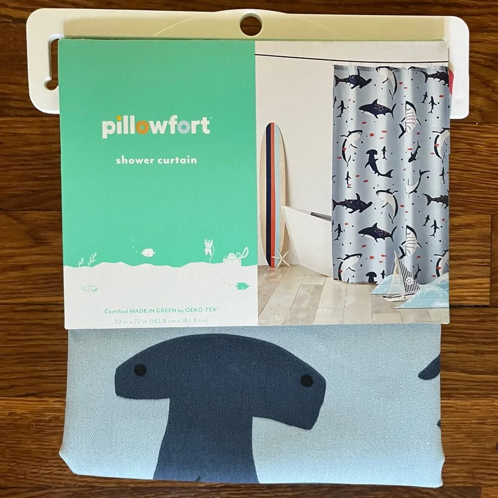 NWT Pillowfort Shark Kids Bathroom Shower Curtain